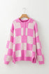 'Galena' Pink Checkered Sweater - Celes Fashion